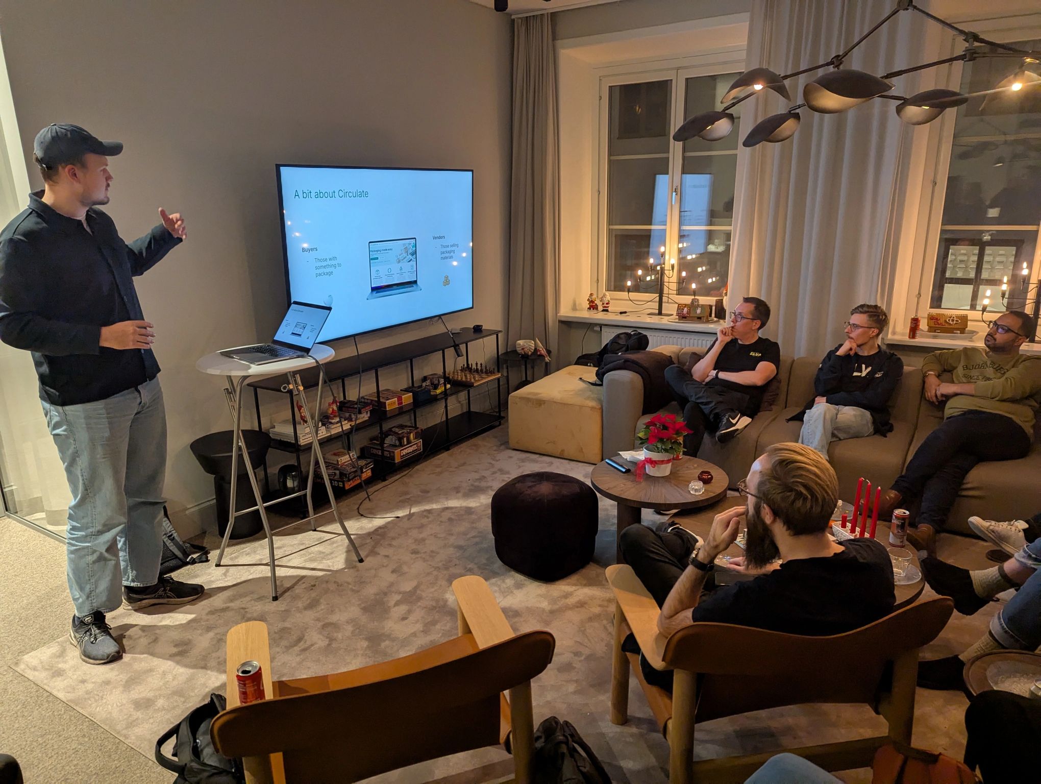 Hannes Gustafsson speaking at AWS Community Nordics meetup, December 2024