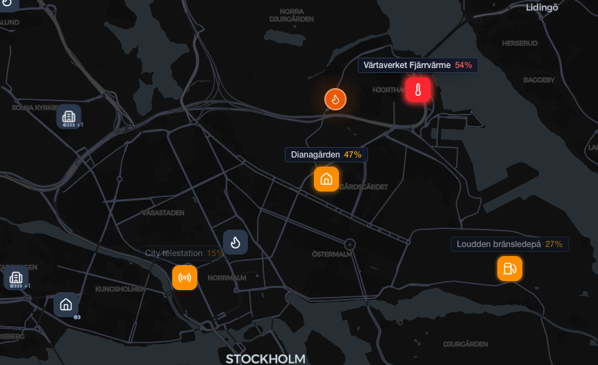 Risk assessment showing affected infrastructure