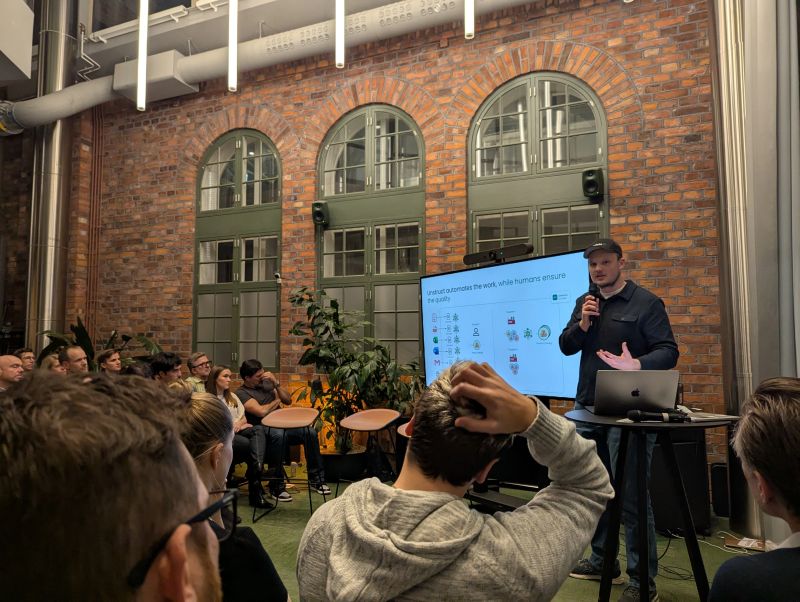 Hannes Gustafsson giving a lightning talk at AI Salon, Norrsken House, February 2025